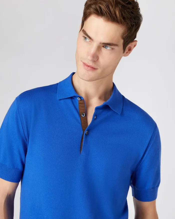 NPeal Polos and TShirts Men Short Sleeve Cotton Cashmere Polo T Shirt In Victoria Blue