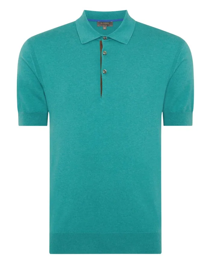 NPeal Polos and TShirts Men Short Sleeve Cotton Cashmere Polo T Shirt In Viridian Green