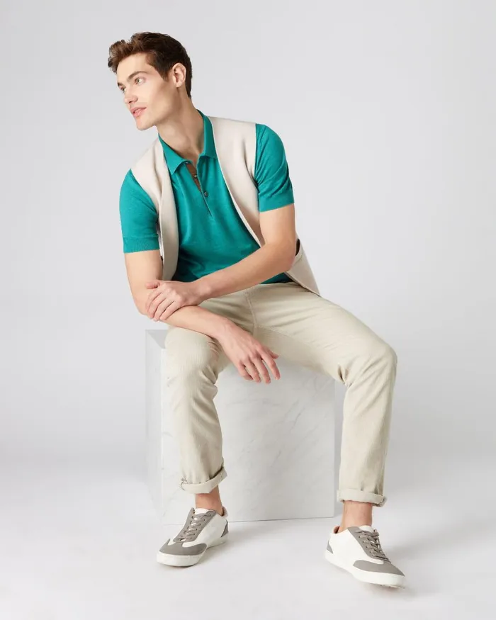 NPeal Polos and TShirts Men Short Sleeve Cotton Cashmere Polo T Shirt In Viridian Green