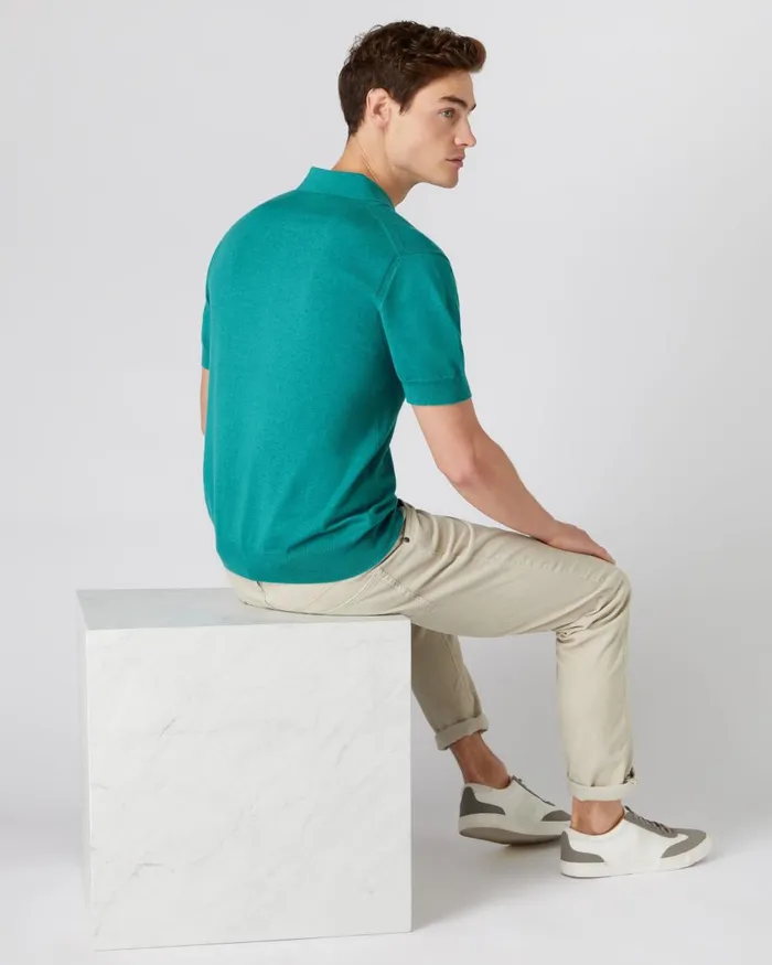 NPeal Polos and TShirts Men Short Sleeve Cotton Cashmere Polo T Shirt In Viridian Green