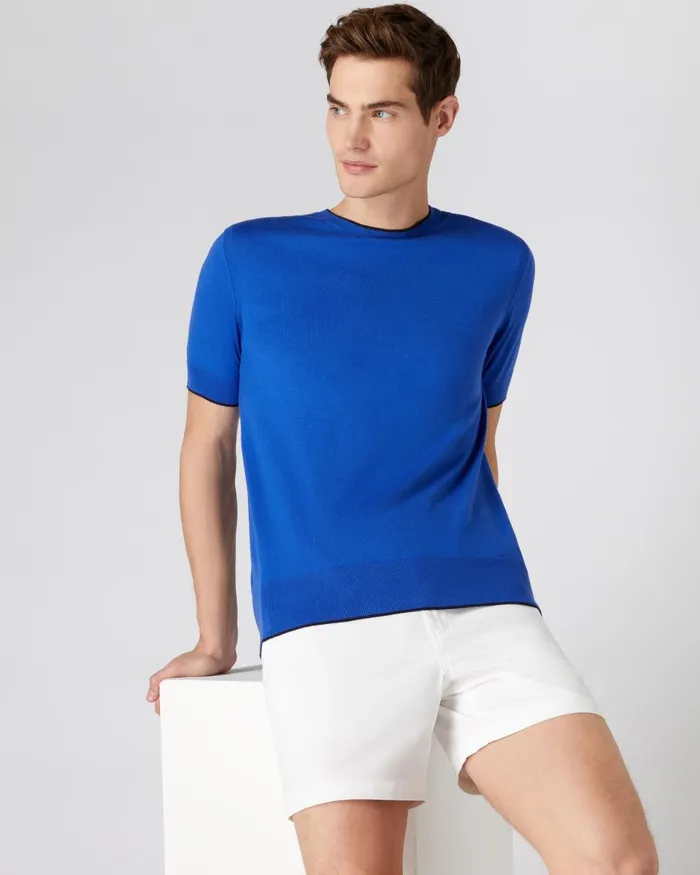 NPeal Polos and TShirts Men Short Sleeve Crew Neck Cotton Cashmere T Shirt In Victoria Blue NPeal Polos and TShirts Men Short Sleeve Crew Neck Cotton Cashmere T Shirt In Victoria Blue
