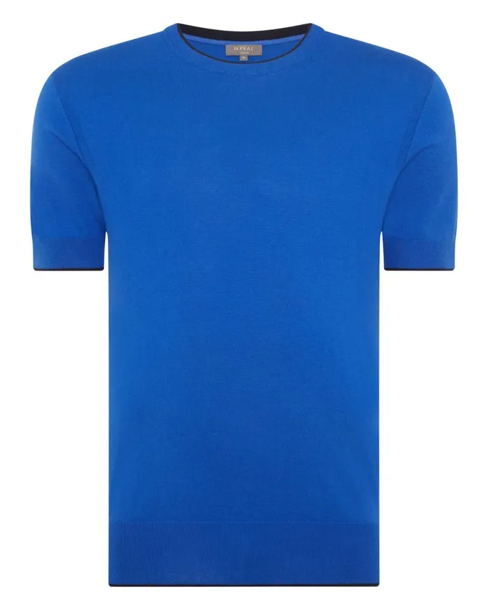 NPeal Polos and TShirts Men Short Sleeve Crew Neck Cotton Cashmere T Shirt In Victoria Blue