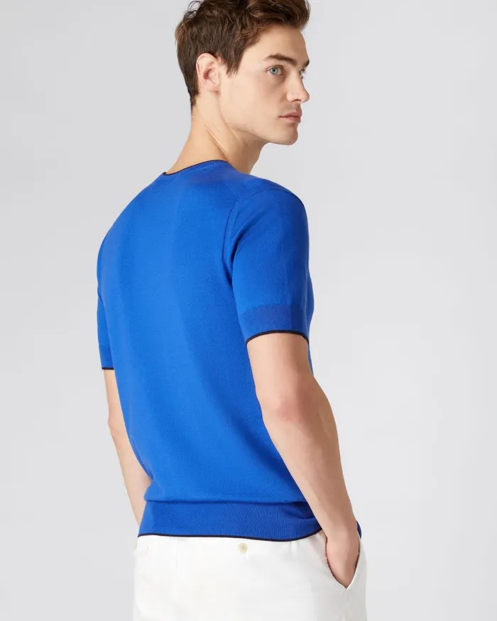NPeal Polos and TShirts Men Short Sleeve Crew Neck Cotton Cashmere T Shirt In Victoria Blue