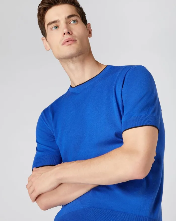 NPeal Polos and TShirts Men Short Sleeve Crew Neck Cotton Cashmere T Shirt In Victoria Blue