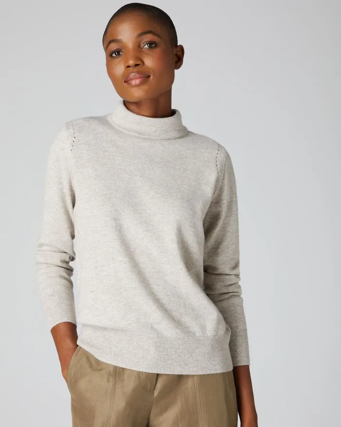 NPeal Roll Necks Women Long Sleeve Mock Neck Cashmere Jumper In Sand Brown
