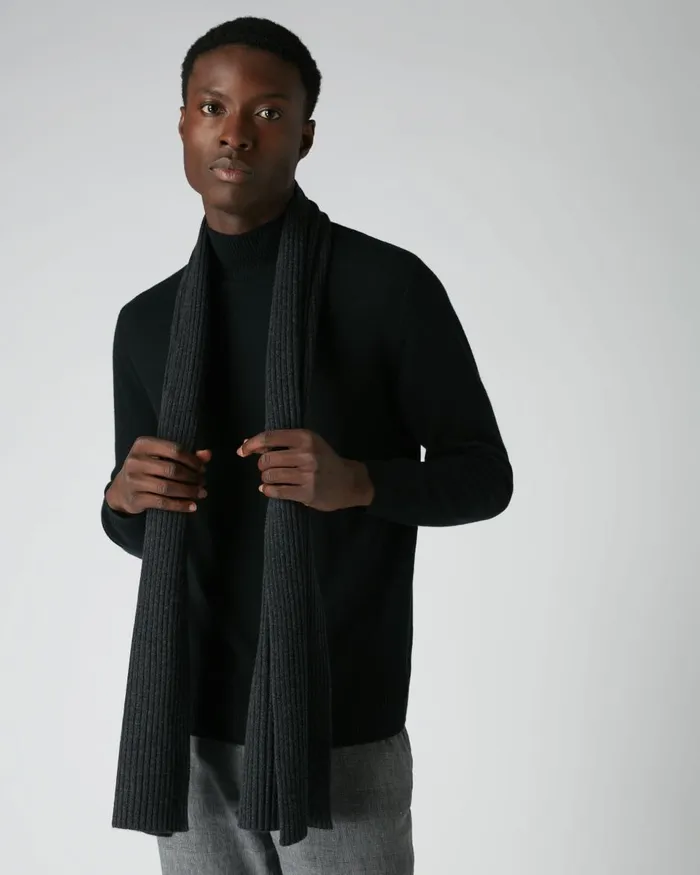 NPeal Scarves MenWomen Unisex Short Ribbed Cashmere Scarf In Dark Charcoal Grey
