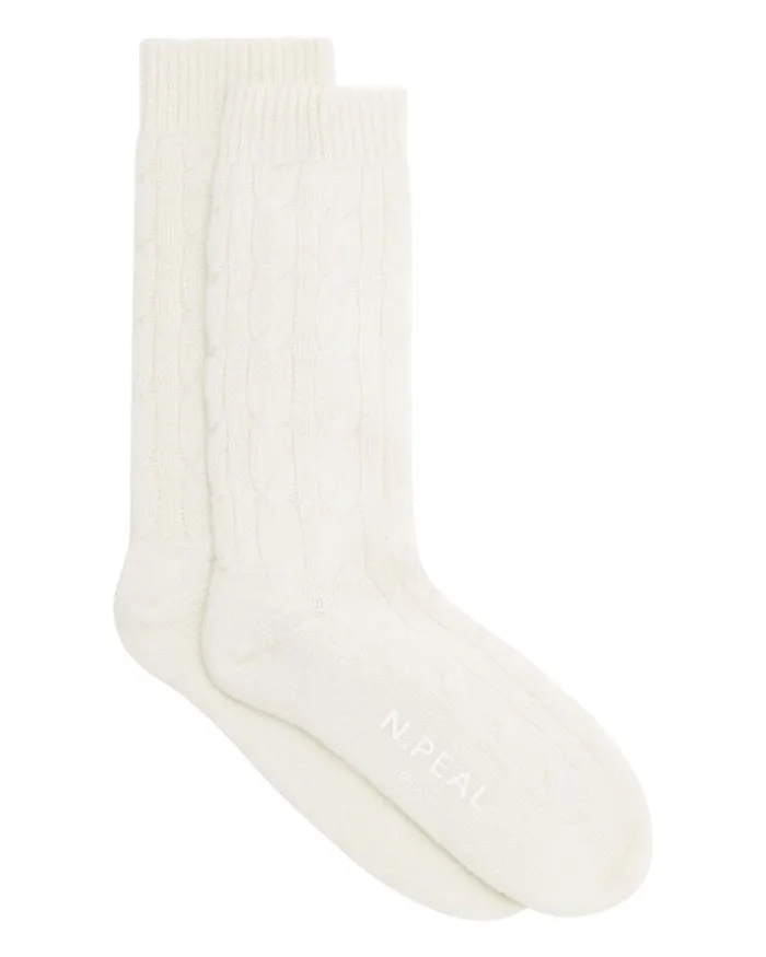 NPeal Slippers and Socks Women Cable Cashmere House Socks In New Ivory White