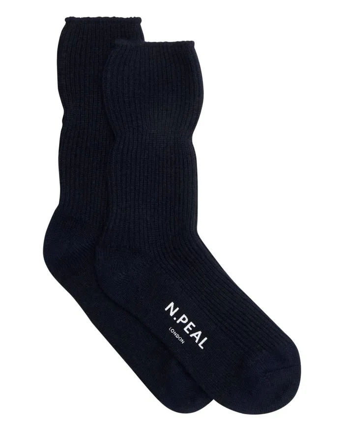 NPeal Slippers and Socks WomenMen Unisex Cashmere Rib Bed Socks In Navy Blue
