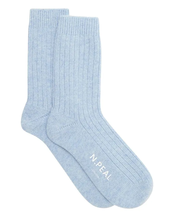 NPeal Slippers and Socks Women Rib Cashmere House Socks In Cornflower Blue