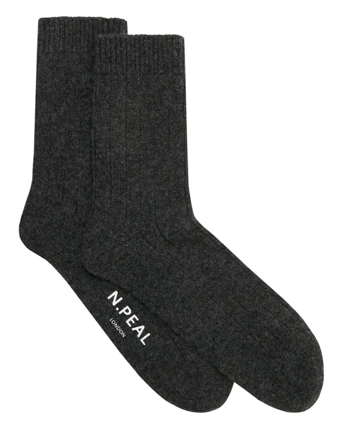 NPeal Socks Men Rib Cashmere House Socks In Dark Charcoal Grey