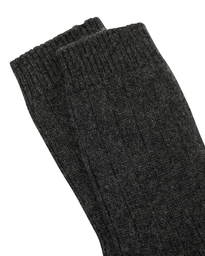 NPeal Socks Men Rib Cashmere House Socks In Dark Charcoal Grey