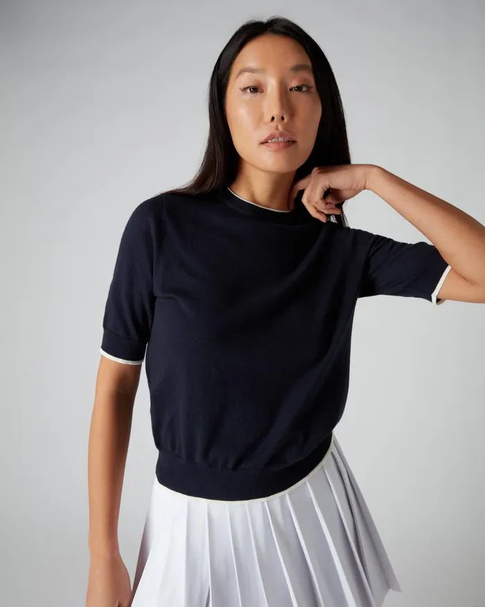 NPeal Tops and TShirts Women Cotton Cashmere T Shirt In Navy Blue