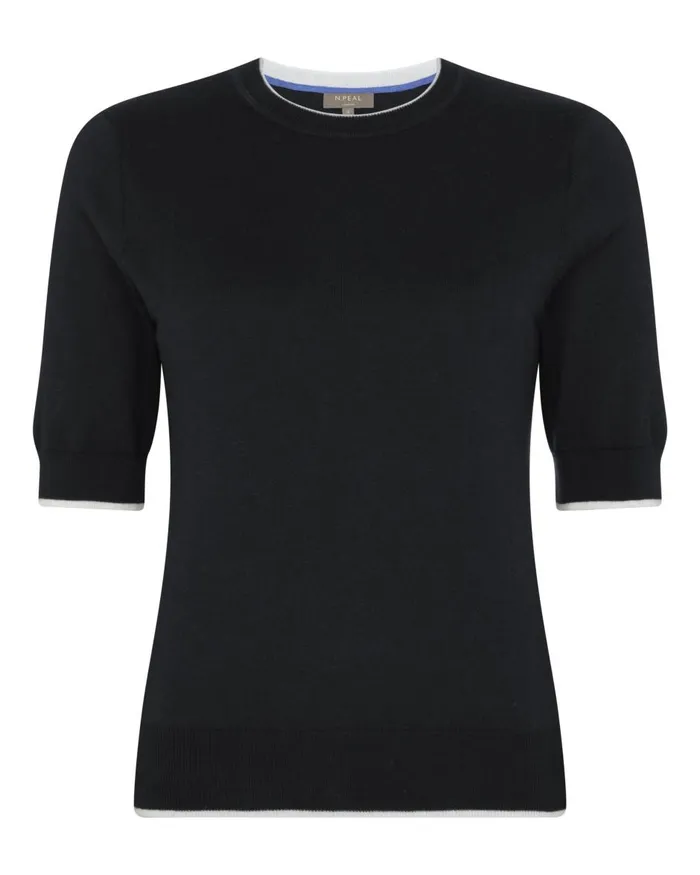 NPeal Tops and TShirts Women Cotton Cashmere T Shirt In Navy Blue