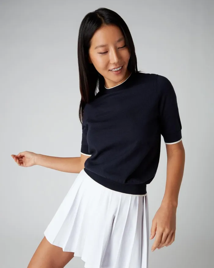 NPeal Tops and TShirts Women Cotton Cashmere T Shirt In Navy Blue