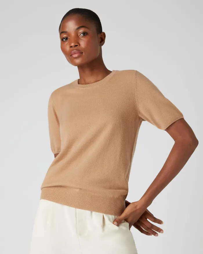 NPeal Tops and TShirts Women Round Neck Cashmere T Shirt In Sahara Brown