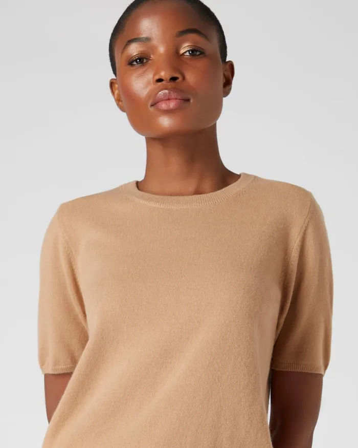 NPeal Tops and TShirts Women Round Neck Cashmere T Shirt In Sahara Brown