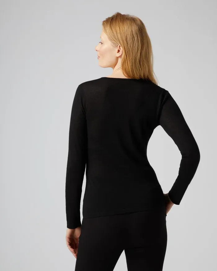 NPeal Tops and TShirts Women Superfine Long Sleeve Cashmere Top In Black