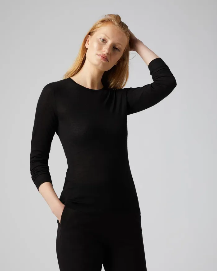 NPeal Tops and TShirts Women Superfine Long Sleeve Cashmere Top In Black