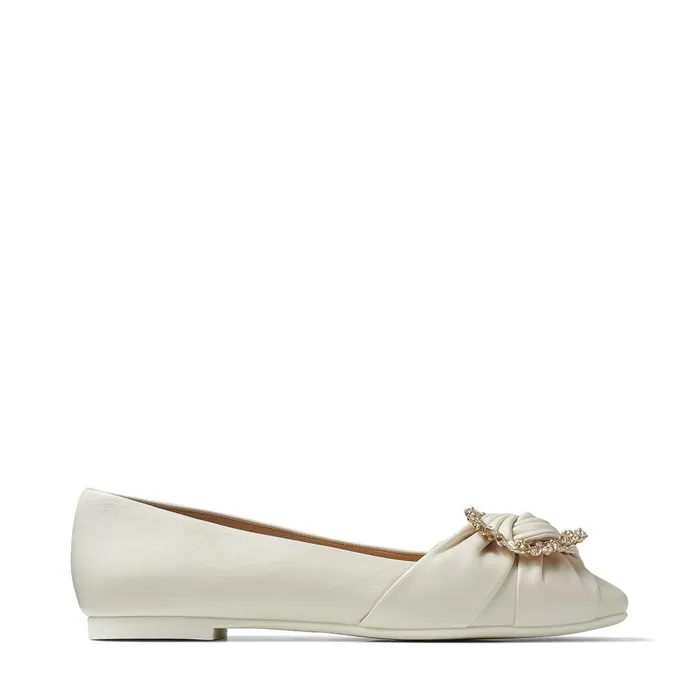 Nele Flat Latte Nappa Leather Flat Pumps With Crystal Buckle Latte Women JIMMY CHOO Flats Nele Flat Latte Nappa Leather Flat Pumps With Crystal Buckle Latte Women JIMMY CHOO Flats