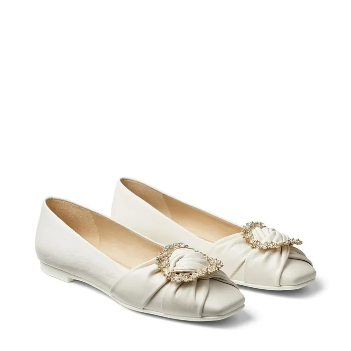 Nele Flat Latte Nappa Leather Flat Pumps With Crystal Buckle Latte Women JIMMY CHOO Flats