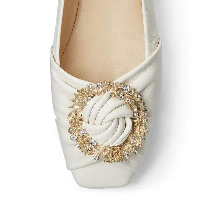 Nele Flat Latte Nappa Leather Flat Pumps With Crystal Buckle Latte Women JIMMY CHOO Flats