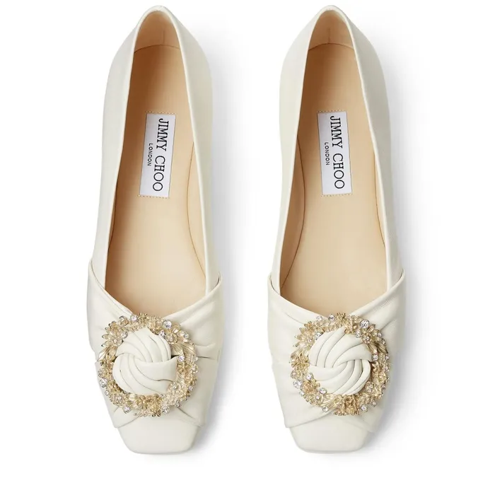 Nele Flat Latte Nappa Leather Flat Pumps With Crystal Buckle Latte Women JIMMY CHOO Flats