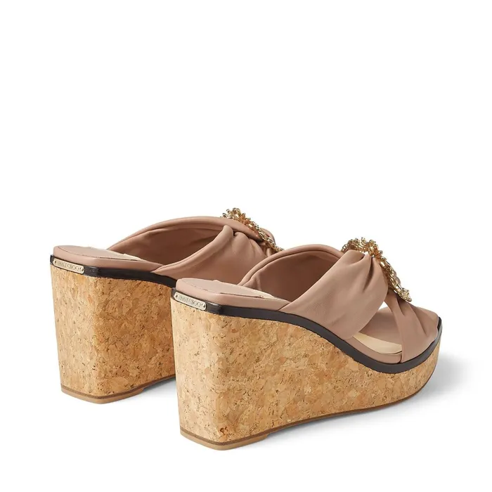 Nevara 90 Ballet Pink Nappa Leather Wedge Sandals With Crystal Buckle Ballet Pink Women JIMMY CHOO Wedges