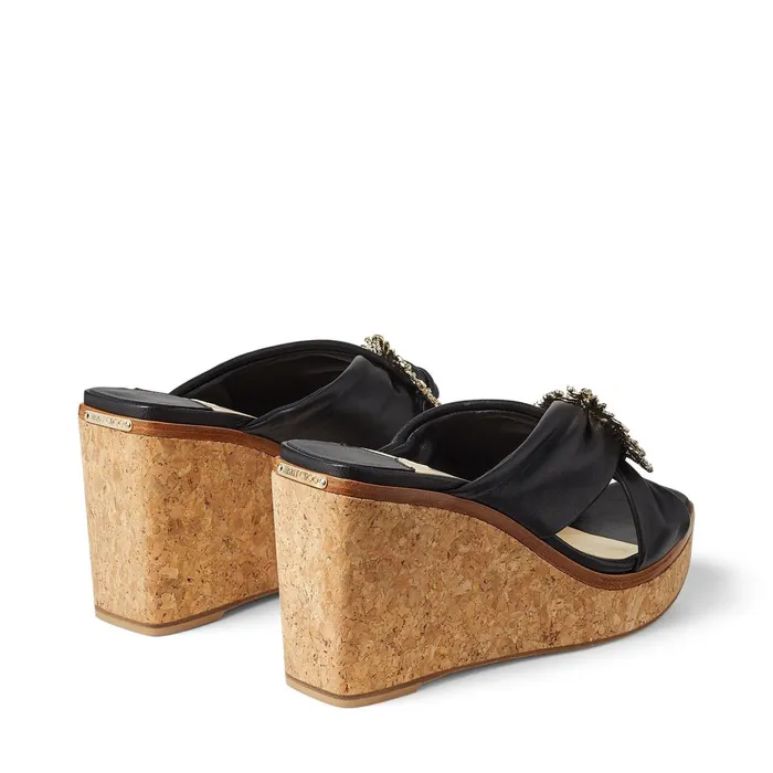Nevara 90 Black Nappa Leather Wedge Sandals With Crystal Buckle Black Women JIMMY CHOO Wedges