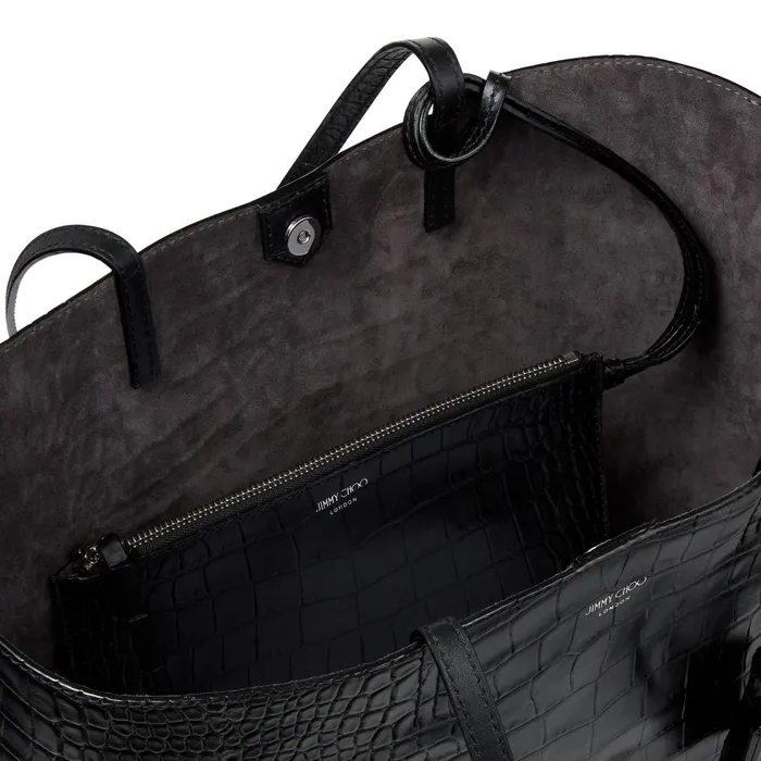 Nine2Five EW Black Croc Embossed Leather Tote Handbag With Jc Emblem Black Women JIMMY CHOO Totes and Hobo Bags