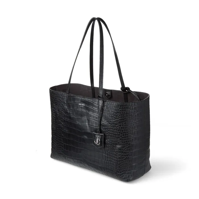 Nine2Five EW Black Croc Embossed Leather Tote Handbag With Jc Emblem Black Women JIMMY CHOO Totes and Hobo Bags