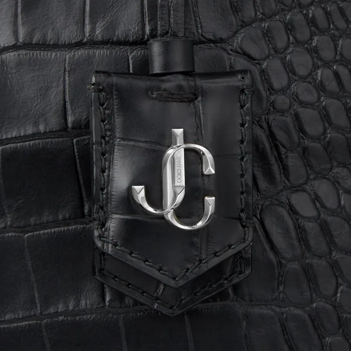 Nine2Five EW Black Croc Embossed Leather Tote Handbag With Jc Emblem Black Women JIMMY CHOO Totes and Hobo Bags