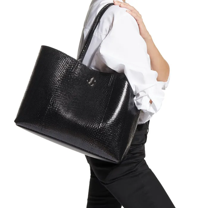Nine2Five EW Black Shiny Python Tote Bag With Jc Logo Black Women JIMMY CHOO Totes and Hobo Bags