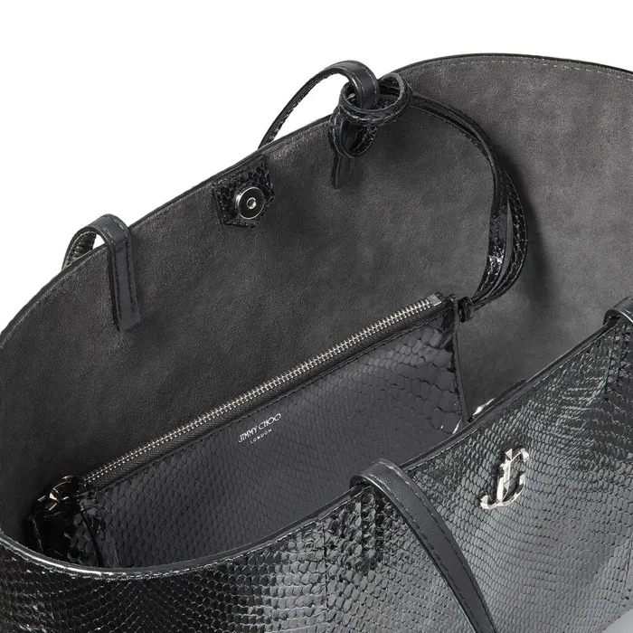 Nine2Five EW Black Shiny Python Tote Bag With Jc Logo Black Women JIMMY CHOO Totes and Hobo Bags