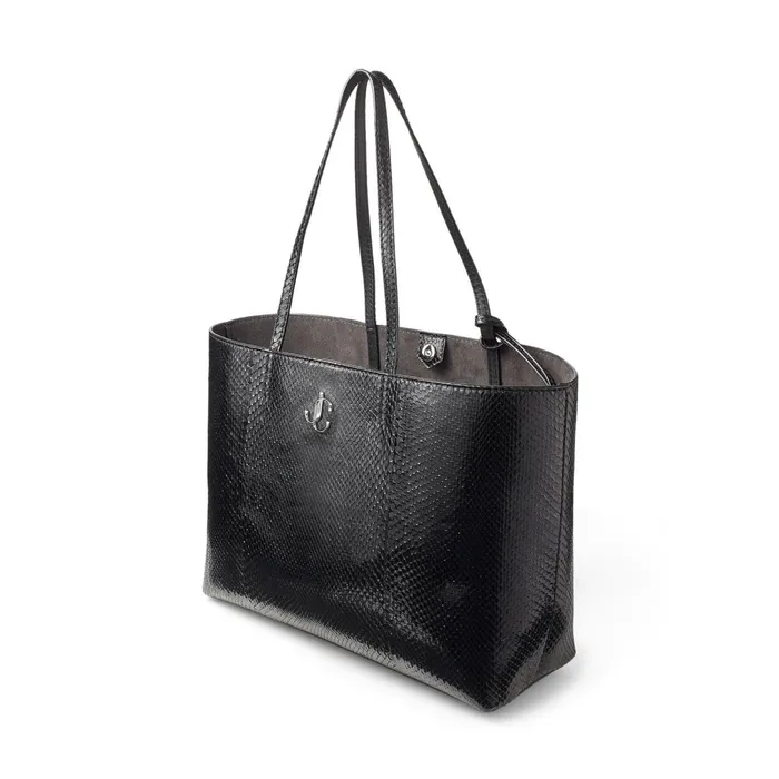 Nine2Five EW Black Shiny Python Tote Bag With Jc Logo Black Women JIMMY CHOO Totes and Hobo Bags
