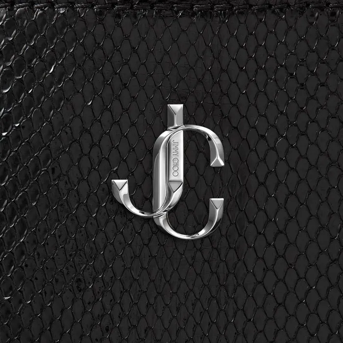 Nine2Five EW Black Shiny Python Tote Bag With Jc Logo Black Women JIMMY CHOO Totes and Hobo Bags