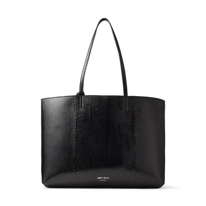 Nine2Five EW Black Shiny Python Tote Bag With Jc Logo Black Women JIMMY CHOO Totes and Hobo Bags