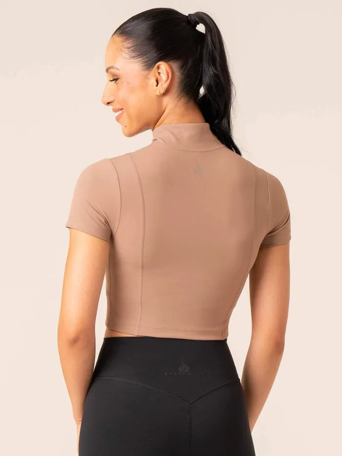 NKD Half Zip Fitted TShirt 8211 Taupe Women Ryderwear Tops