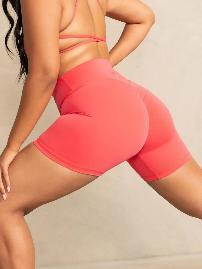 NKD High Waisted Scrunch Shorts 8211 Neon Salmon Women Ryderwear Gym Shorts