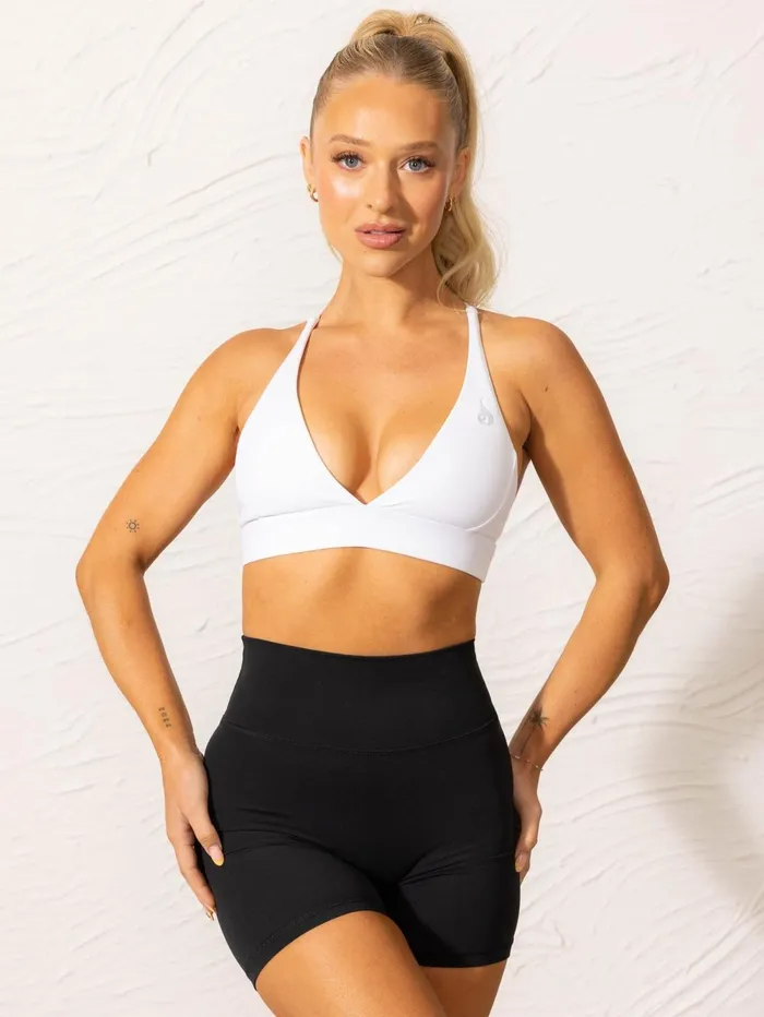NKD Low Neck Sports Bra 8211 White Women Ryderwear Sports Bras