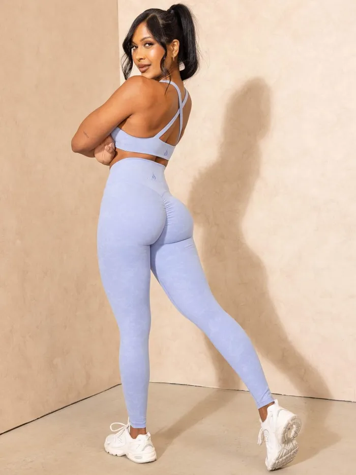 NKD Stonewash Crossover Scrunch Leggings 8211 Cornflower Blue Stonewash Women Ryderwear Leggings