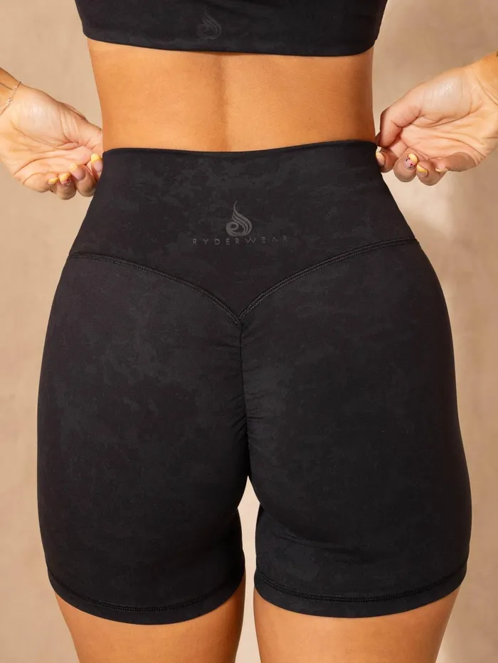 NKD Stonewash Crossover Scrunch Shorts 8211 Black Stonewash Women Ryderwear Gym Shorts