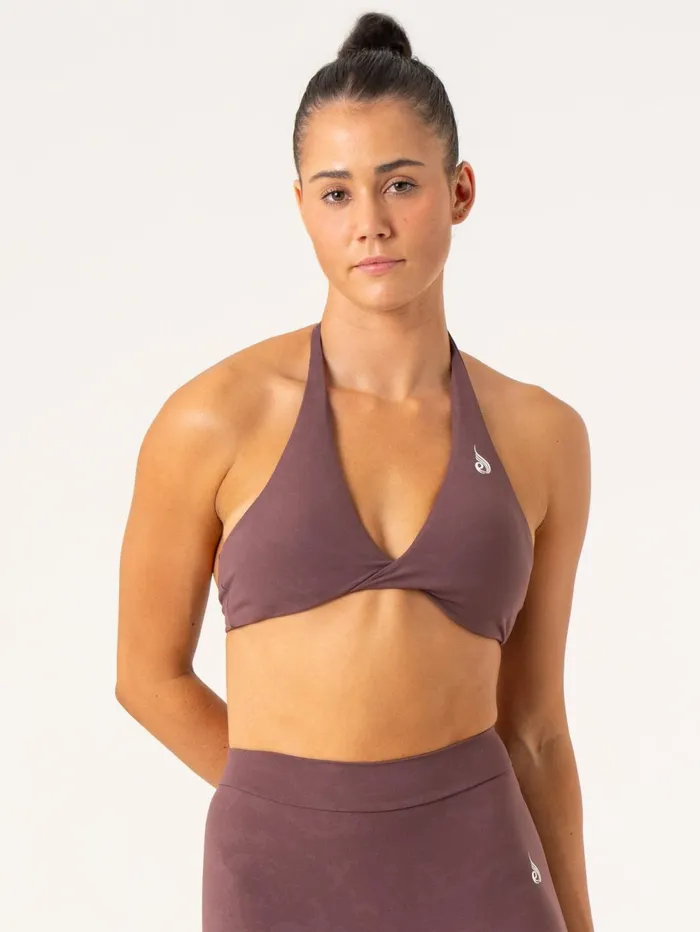 NKD Stonewash Halter Sports Bra 8211 Chocolate Stonewash Women Ryderwear Sports Bras
