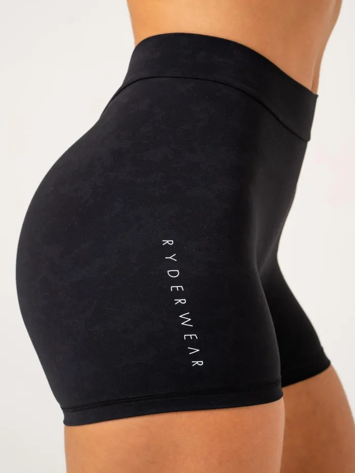 NKD Stonewash V Scrunch Shorts 8211 Black Stonewash Women Ryderwear Gym Shorts