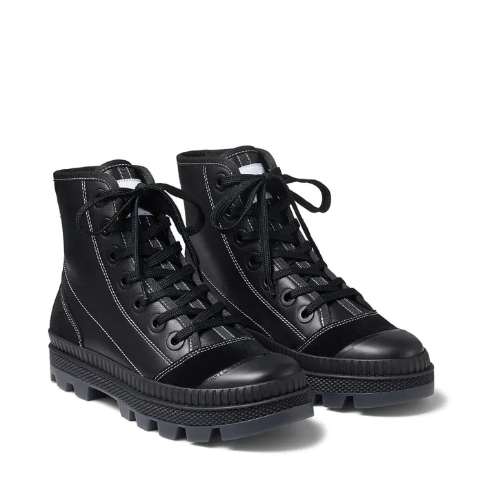 NordF Black Nappa Leather And Crosta Suede High Top Trainers X Blackblack Women JIMMY CHOO Sneakers