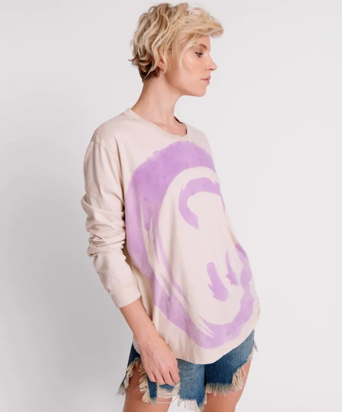 One Teaspoon Basic Tees Women Smiley Violet Long Sleeve Tee