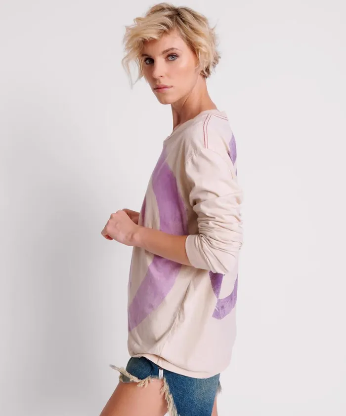 One Teaspoon Basic Tees Women Smiley Violet Long Sleeve Tee