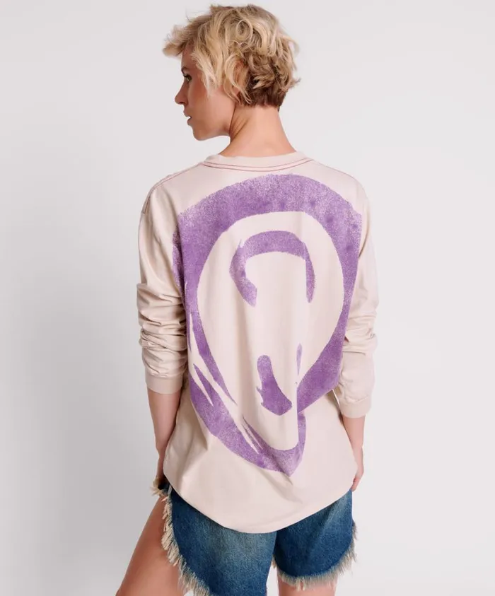 One Teaspoon Basic Tees Women Smiley Violet Long Sleeve Tee