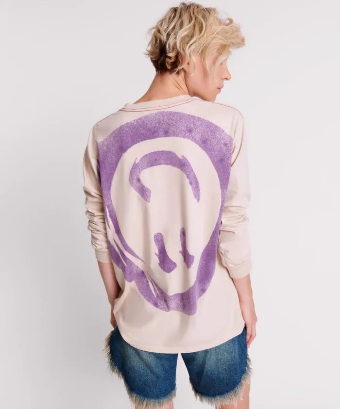 One Teaspoon Basic Tees Women Smiley Violet Long Sleeve Tee