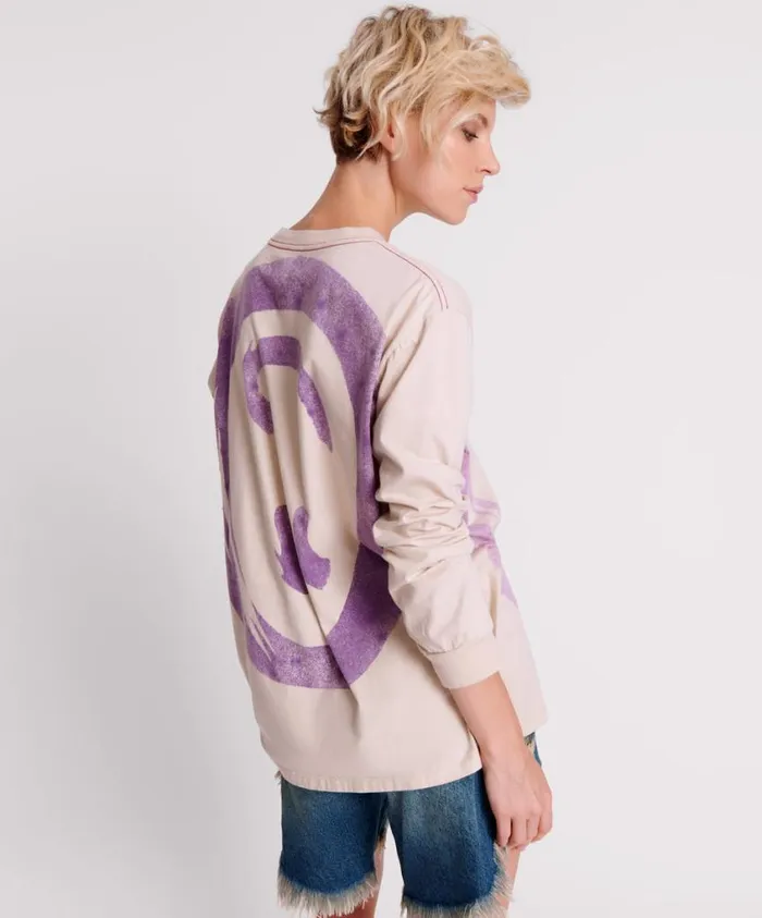 One Teaspoon Basic Tees Women Smiley Violet Long Sleeve Tee