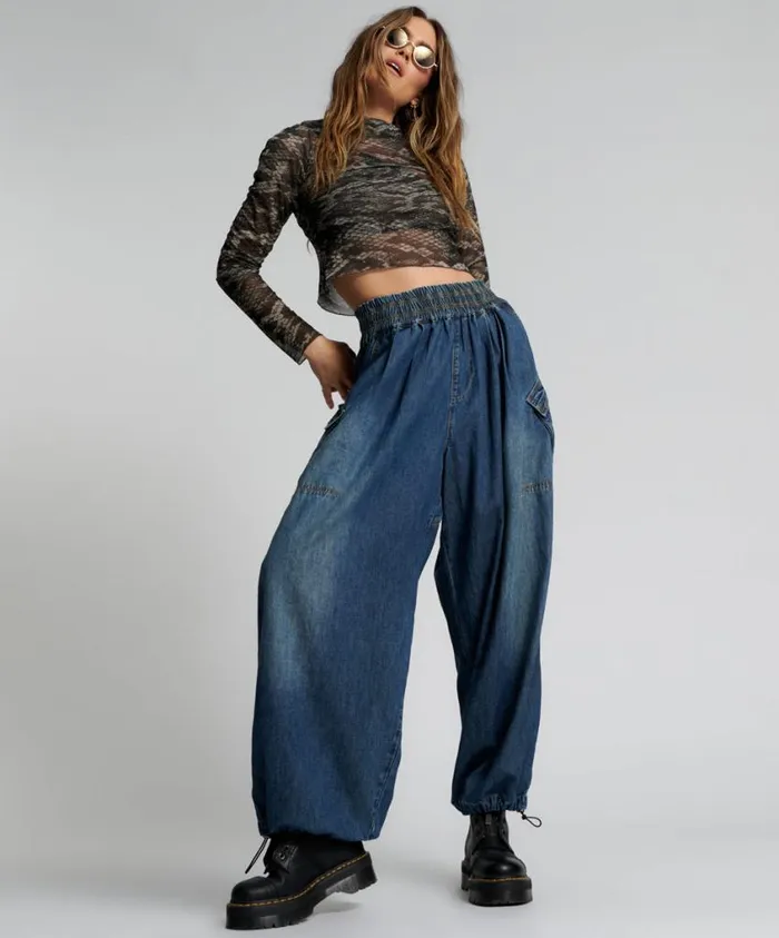 One Teaspoon Bottoms Women Blue Denim Parachute JeansPants